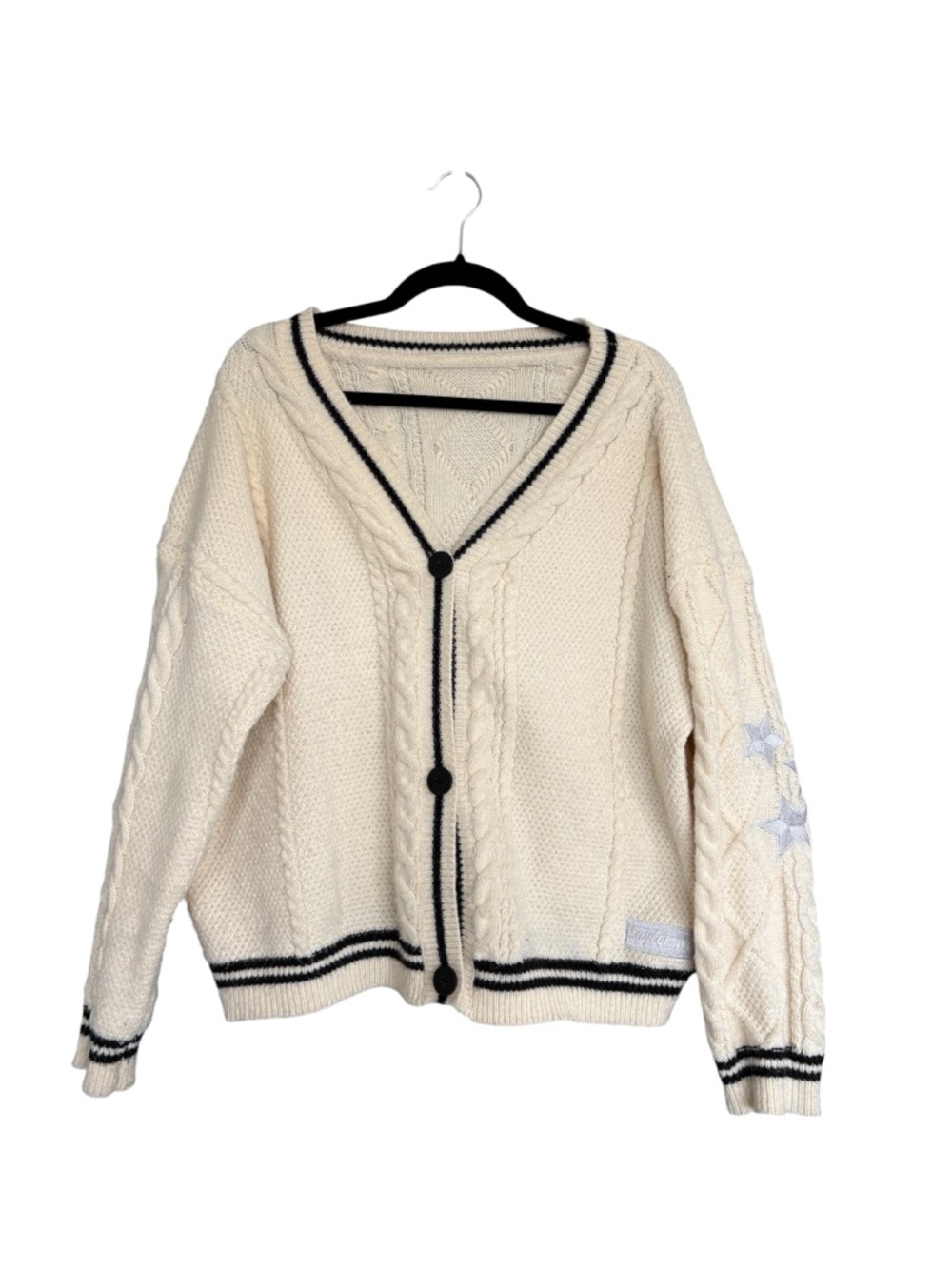 Taylor Swift Cream Cable Knit Cardigan with Contrast Trim Varsity Button Sweater